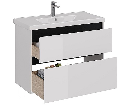 Тумба под раковину Lemark Combi 100 LM03C100T-black подвесная Белый глянец