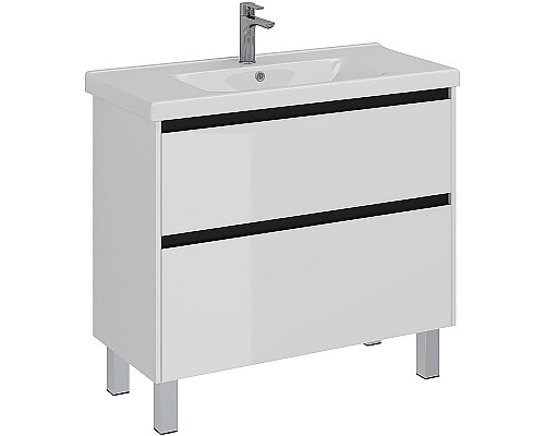 Тумба под раковину Lemark Combi 100 LM03C100T-black подвесная Белый глянец