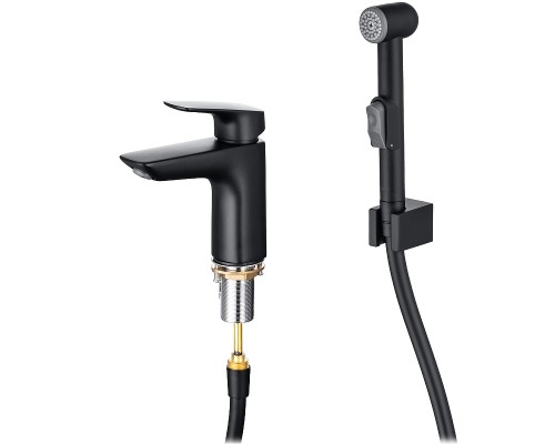 Смеситель для раковины Aquatek Вега AQ1012MB с гигиеническим душем Черный матовый