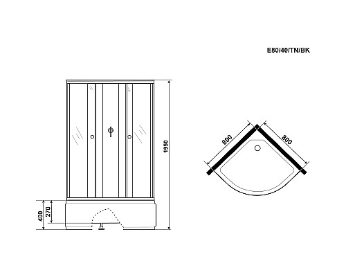 Душевая кабина Niagara Eco 80x80 E80/40/TN/BK без гидромассажа