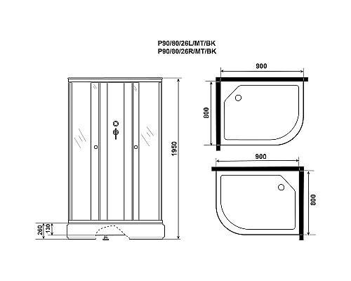 Душевая кабина Niagara Promo 90x80 L P90/80/26L/MT/BK без гидромассажа