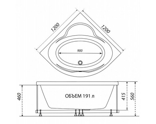 Акриловая ванна Triton 1ACReal Мартин 120х120 Щ0000045647 без гидромассажа