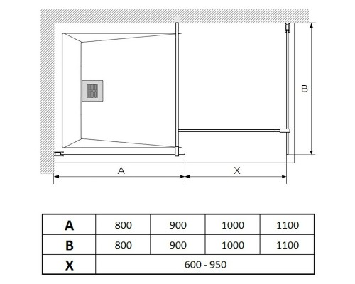 Душевая перегородка Paini 110 PAINI-WalkIN110C профиль Черный матовый стекло прозрачное