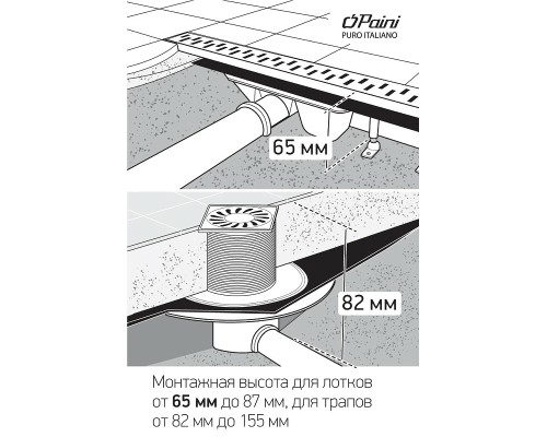 Душевой трап Paini с решеткой под плитку