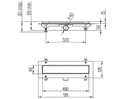 Душевой лоток Paini Line 450 CH450L с решеткой Хром глянец