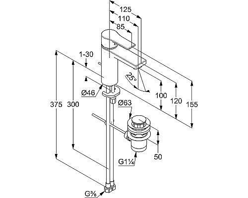 Смеситель для раковины Kludi Zenta SL 482903965 Черный матовый