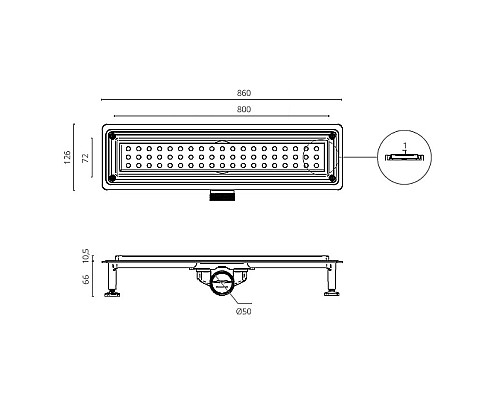 Душевой лоток Ctesi Flow Round Gold 80 BK4024750/1 с решеткой Золото