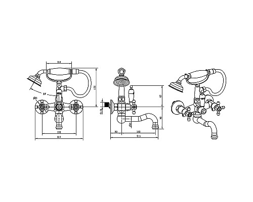 Смеситель для ванны Boheme Royal Cristal 273-Royal/CRST black Хром