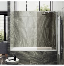 Шторка на ванну Maybah Glass 400x1400 в широком профиле Белый стекло бронзовое