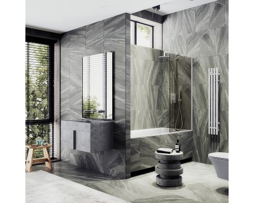 Шторка на ванну Maybah Glass MGV-66-1ш 400x1400 в широком профиле Белый стекло бронзовое