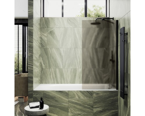 Шторка на ванну Maybah Glass MGV-74-6ш 600x1400 в широком профиле Черный стекло бронзовое матовое