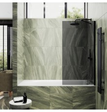 Шторка на ванну Maybah Glass 600x1400 в широком профиле Черный стекло графитовое