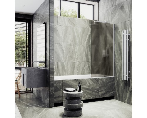 Шторка на ванну Maybah Glass MGV-76-1ш 800x1400 в широком профиле Белый стекло бронзовое матовое