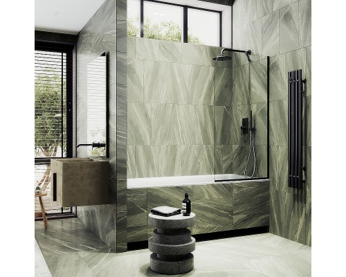 Шторка на ванну Maybah Glass MGV-126-6у 440x1400 в узком профиле Черный стекло прозрачное