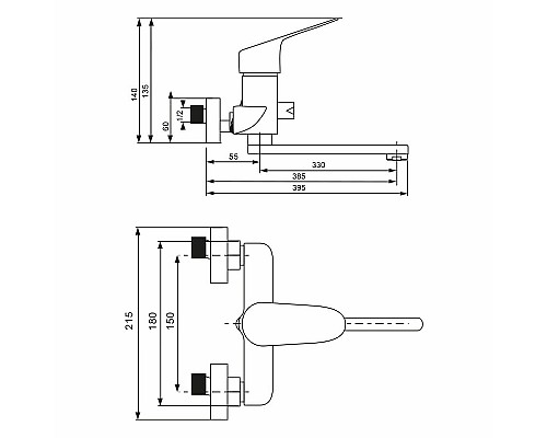 Смеситель для ванны WesnaArt Nova NOV03-320Black универсальный Черный матовый