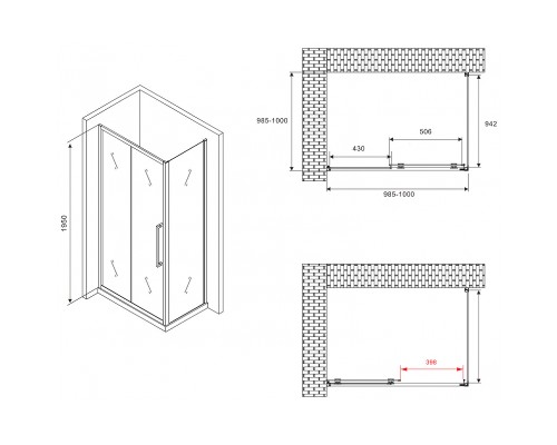 Душевой уголок Abber Schwarzer Diamant 100x100 профиль Черный стекло матовое