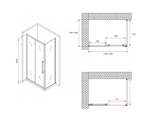 Душевой уголок Abber Schwarzer Diamant 120x100 профиль Черный стекло матовое