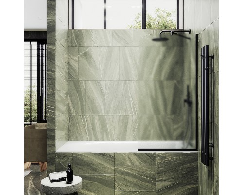 Шторка на ванну Maybah Glass MGV-92-6у 600x1400 в узком профиле Черный стекло сатиновое