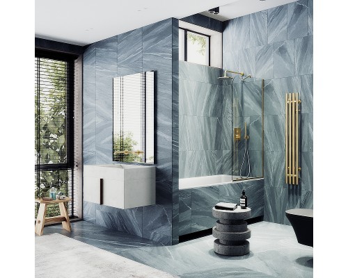 Шторка на ванну Maybah Glass MGV-62-3у 400x1400 в узком профиле Золото стекло прозрачное