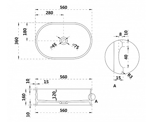 Раковина-чаша Abber Stein 56 AS2650 Белая матовая