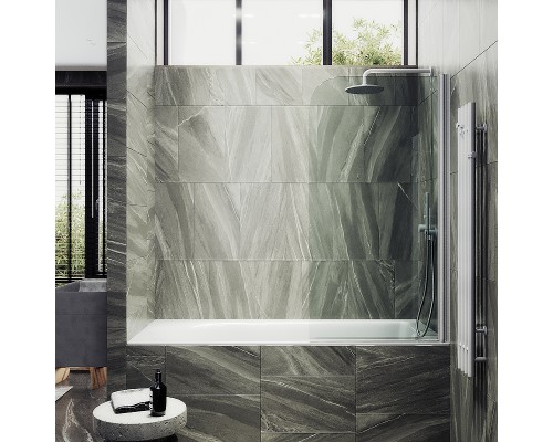 Шторка на ванну Maybah Glass MGV-597-1 500x1400 поворотная на монопетле Белый стекло прозрачное