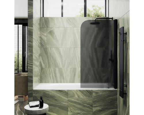 Шторка на ванну Maybah Glass MGV-619-6 700x1400 поворотная на монопетле Черный стекло графитовое матовое