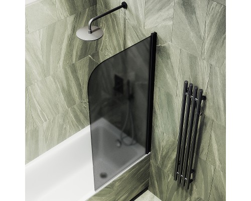 Шторка на ванну Maybah Glass MGV-619-6 700x1400 поворотная на монопетле Черный стекло графитовое матовое