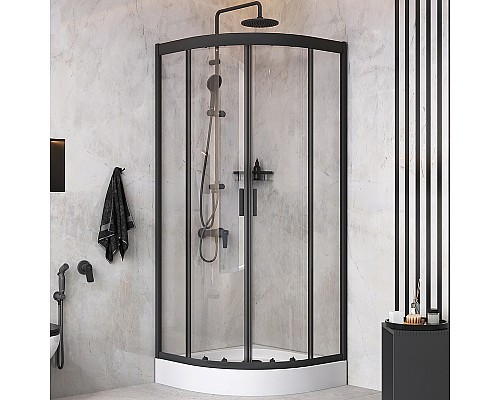 Комплект душевого уголка с душевой системой и аксессуарами AM.PM Gem 80x80 WK90EM профиль Черный матовый стекло прозрачное