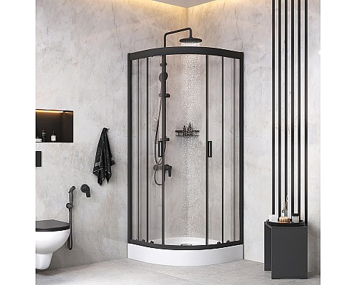 Комплект душевого уголка с душевой системой и аксессуарами AM.PM Gem 80x80 WK90EM профиль Черный матовый стекло прозрачное