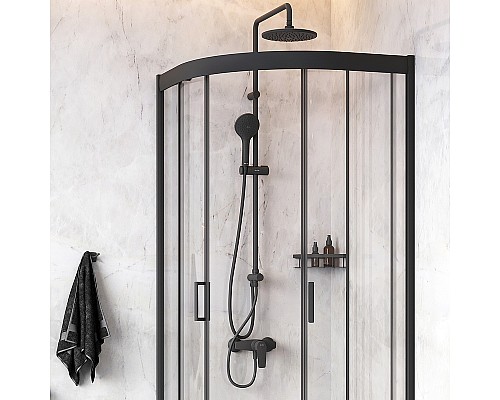 Комплект душевого уголка с душевой системой и аксессуарами AM.PM Gem 80x80 WK90EM профиль Черный матовый стекло прозрачное