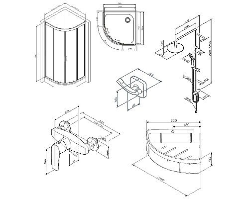 Комплект душевого уголка с душевой системой и аксессуарами AM.PM Gem 80x80 WK90EM профиль Черный матовый стекло прозрачное