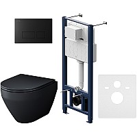 Комплект унитаза с инсталляцией AM.PM Spirit V2.0 FlashClean IS47038.701700MB с сиденьем Микролифт и Черной матовой клавишей смыва
