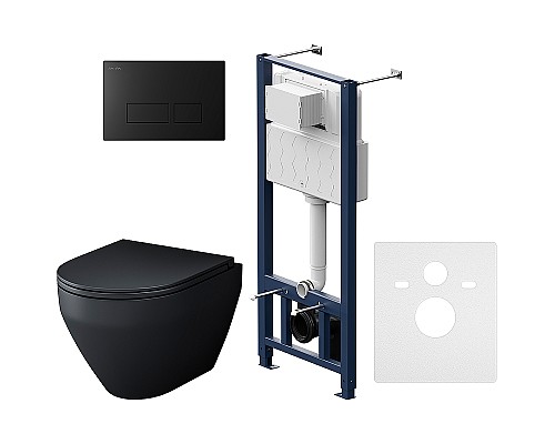 Комплект унитаза с инсталляцией AM.PM Spirit V2.0 FlashClean IS47038.701700MB с сиденьем Микролифт и Черной матовой клавишей смыва