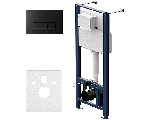 Комплект унитаза с инсталляцией AM.PM Spirit V2.0 FlashClean IS47038.701700MB с сиденьем Микролифт и Черной матовой клавишей смыва