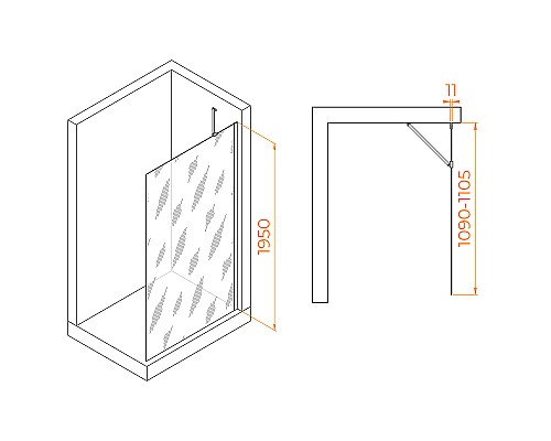 Душевая перегородка RGW Walk In WA-102Gb 110 351010211-16 профиль Золото брашированное стекло прозрачное