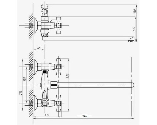 Смеситель для ванны D-Lin D147807-F универсальный Хром