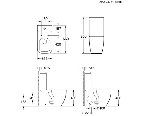 Унитаз компакт Ambassador Forsa 247K19001S с бачком и сиденьем Микролифт