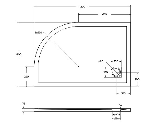 Душевой поддон из искусственного камня BelBagno Uno 120x80 L TRAY-MR-UNO-RH-120/80-550-35-W-L Белый