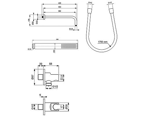 Комплект верхнего и ручного душа Ideal Standard Ideal Rain BD389AA Хром