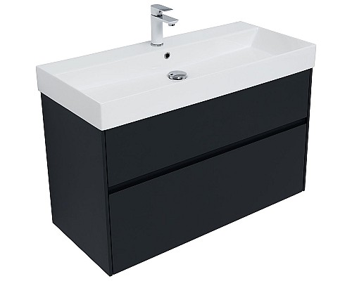 Тумба с раковиной Aquanet Бруклин 100 312874 подвесная Антрацит матовый