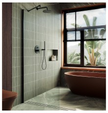 Душевая перегородка Maybah Glass 690x1950 в широком профиле Черный стекло прозрачное