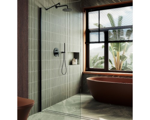 Душевая перегородка Maybah Glass MGD-701-6ш 690x1950 в широком профиле Черный стекло прозрачное