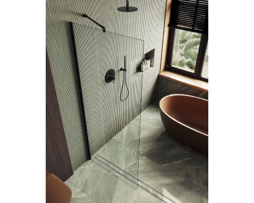 Душевая перегородка Maybah Glass MGD-701-6ш 690x1950 в широком профиле Черный стекло прозрачное