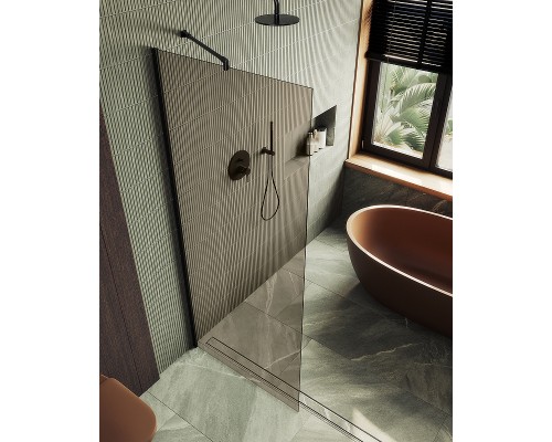 Душевая перегородка Maybah Glass MGD-702-6ш 690x1950 в широком профиле Черный стекло бронзовое