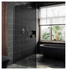 Душевая перегородка Maybah Glass 690x1950 в узком профиле Хром матовый стекло графитовое