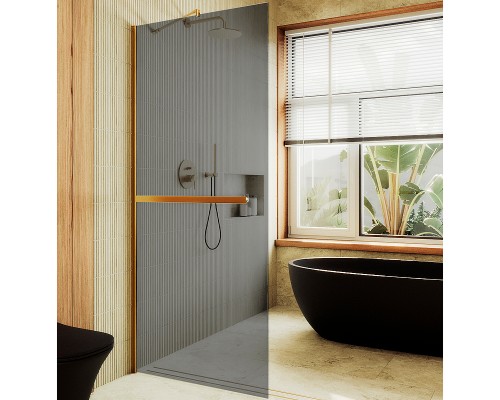 Душевая перегородка Maybah Glass 1090x1950 в широком профиле Золото стекло графитовое