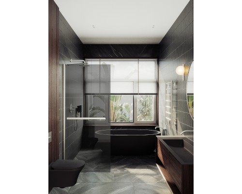 Душевая перегородка Maybah Glass 1090x1950 в широком профиле Хром маовый стекло графитовое