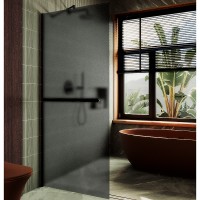 Душевая перегородка Maybah Glass 1090x1950 в широком профиле Черный стекло графитовое матовое