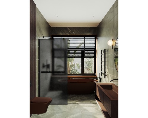 Душевая перегородка Maybah Glass 1090x1950 в широком профиле Черный стекло графитовое матовое