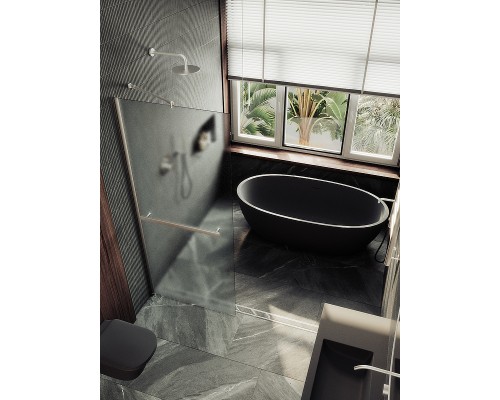 Душевая перегородка Maybah Glass 1090x1950 в широком профиле Хром матовый стекло сатиновое